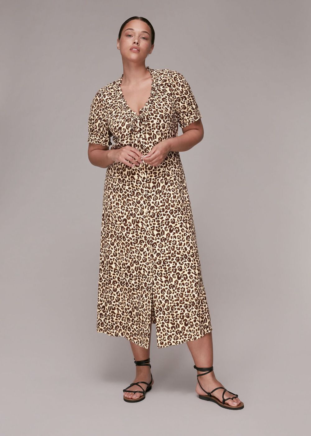 Whistles Ada Animal Print Midi Dress Leopard | US-68735YDLJ