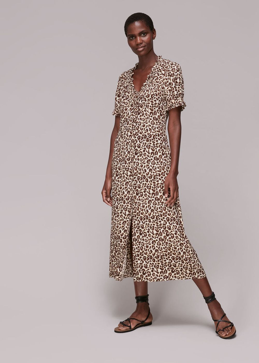 Whistles Ada Animal Print Midi Dress Leopard | US-68735YDLJ