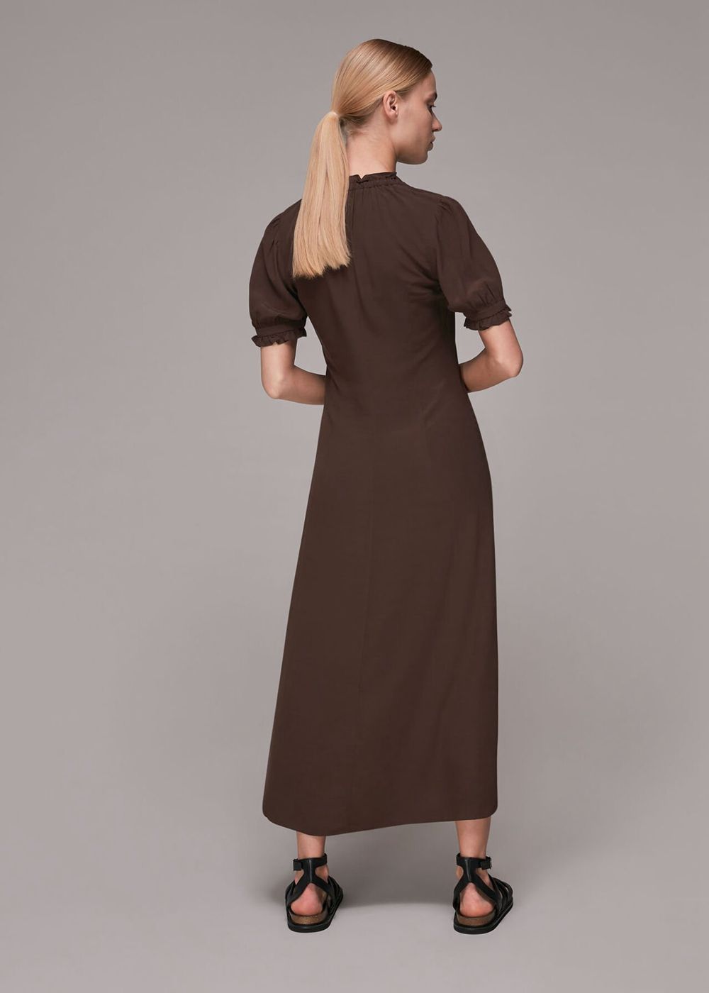 Whistles Ada Ruched Detail Midi Dress Brown | US-25764HGYK