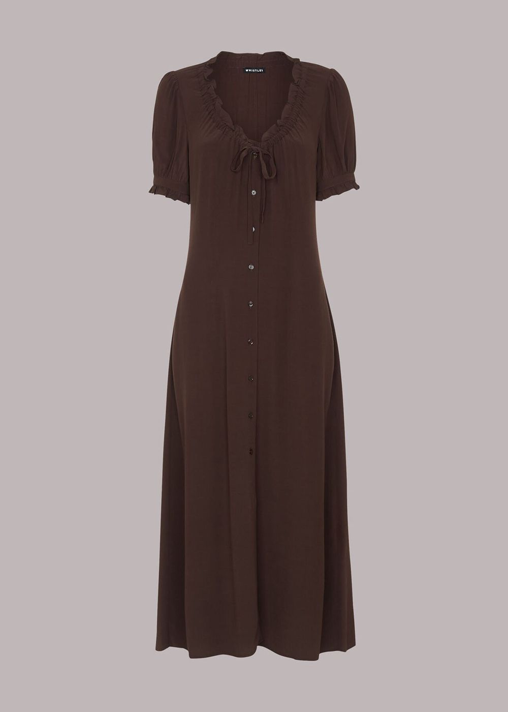 Whistles Ada Ruched Detail Midi Dress Brown | US-25764HGYK