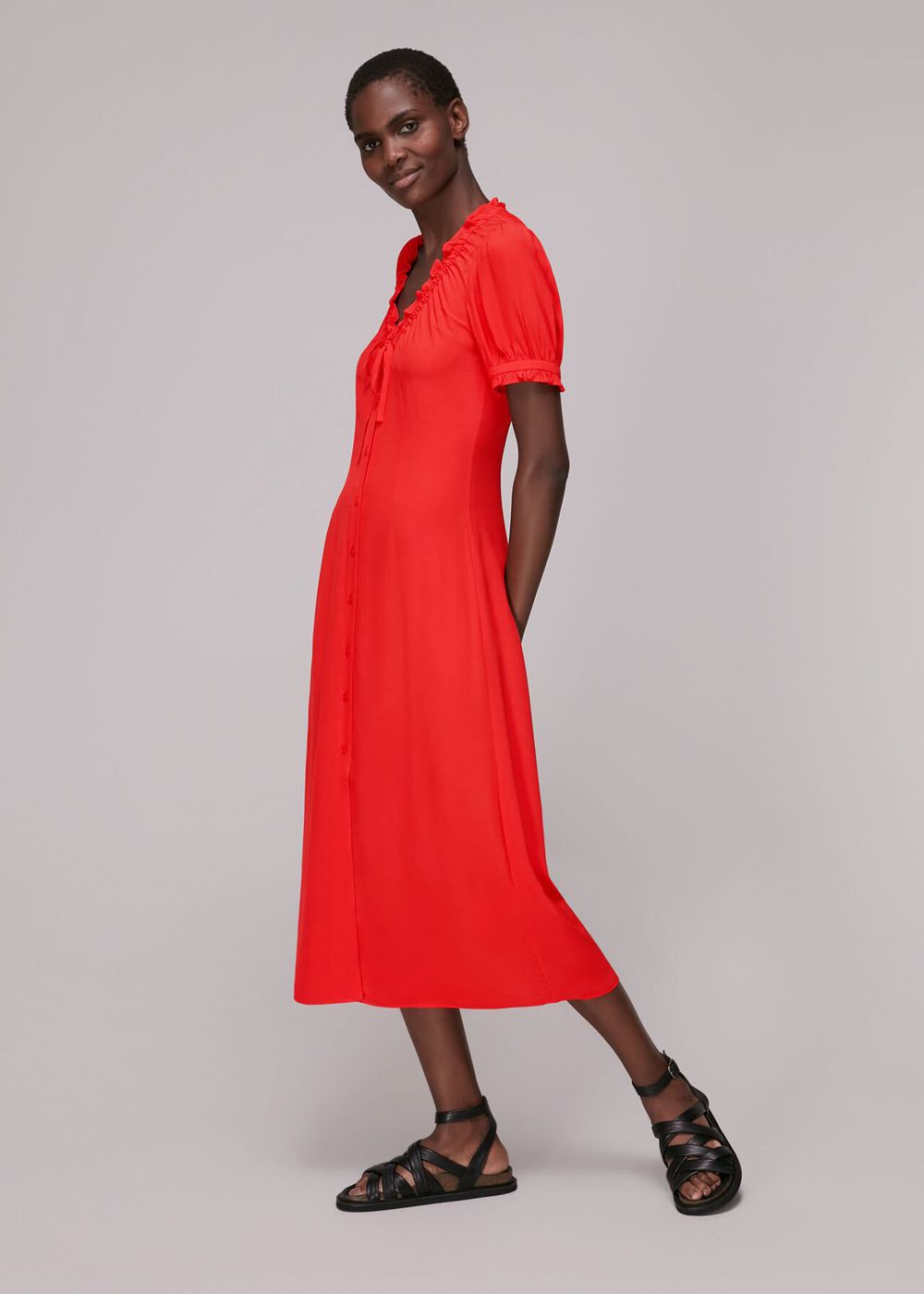 Whistles Ada Ruched Detail Midi Dress Red | US-94021JYNX