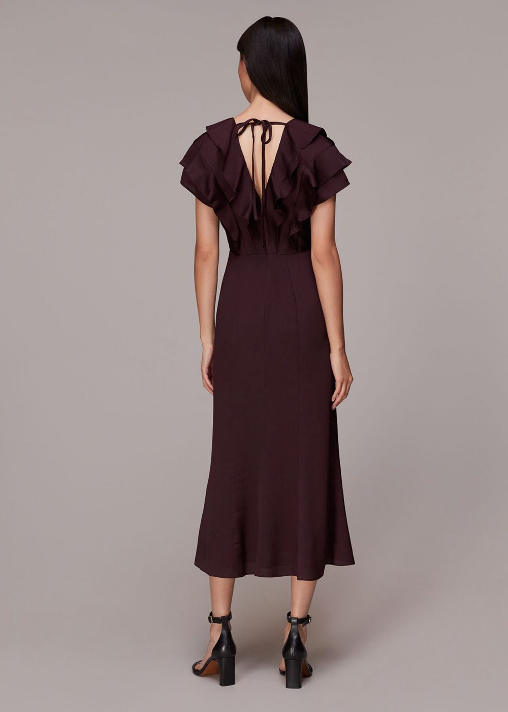 Whistles Adeline Frill Midi Dress Aubergine | US-42197SEIT