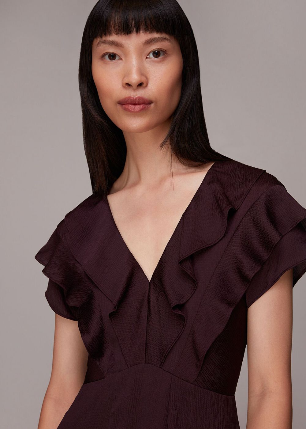 Whistles Adeline Frill Midi Dress Aubergine | US-42197SEIT