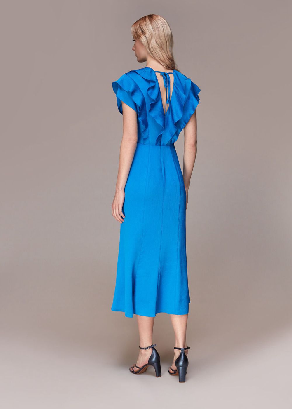 Whistles Adeline Frill Midi Dress Blue | US-60942HLOU