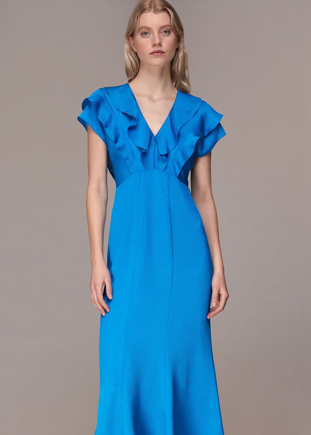 Whistles Adeline Frill Midi Dress Blue | US-60942HLOU