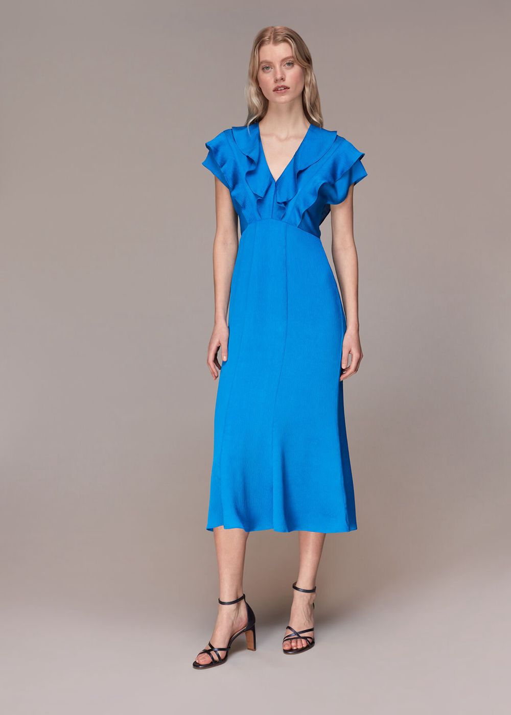 Whistles Adeline Frill Midi Dress Blue | US-60942HLOU