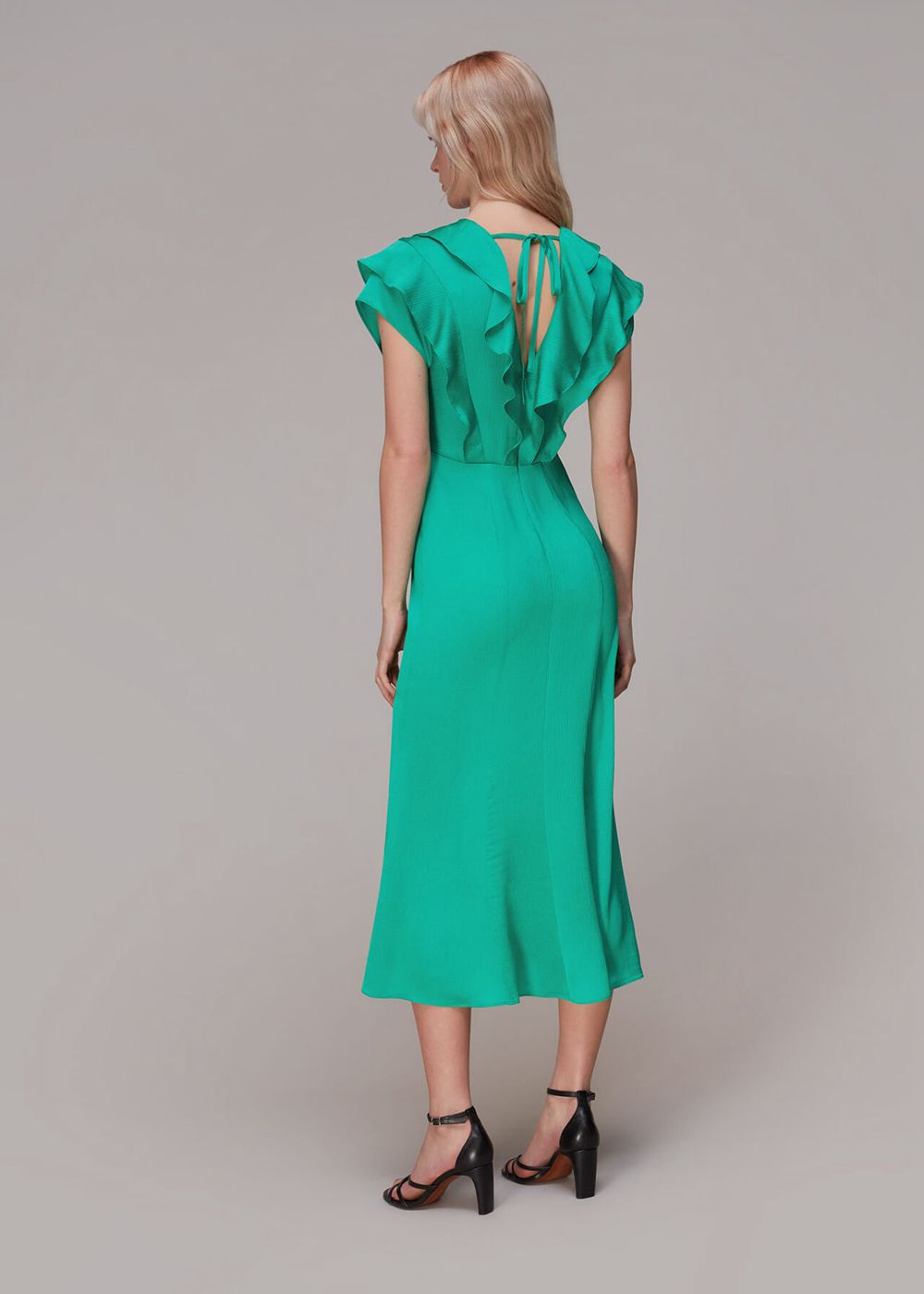 Whistles Adeline Frill Midi Dress Green | US-36527JQWF