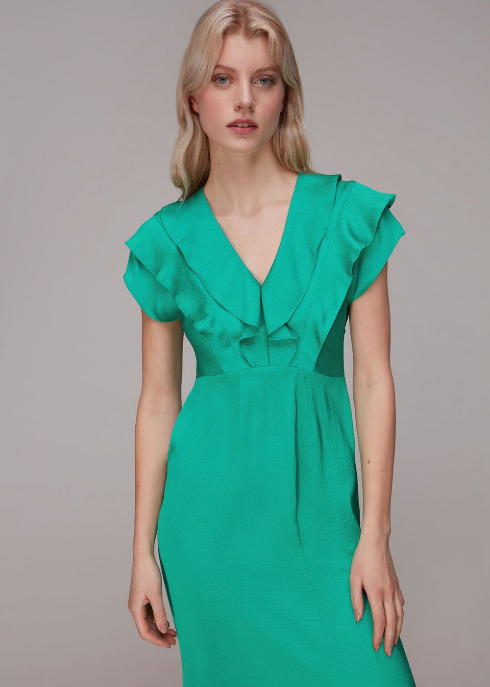 Whistles Adeline Frill Midi Dress Green | US-36527JQWF