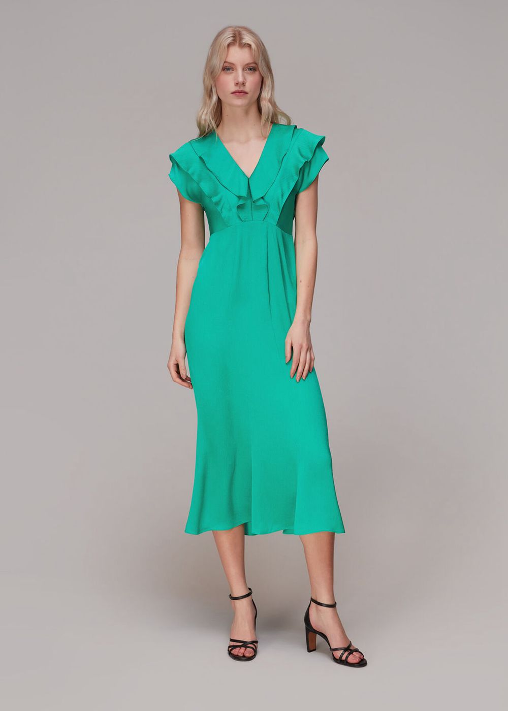 Whistles Adeline Frill Midi Dress Green | US-36527JQWF