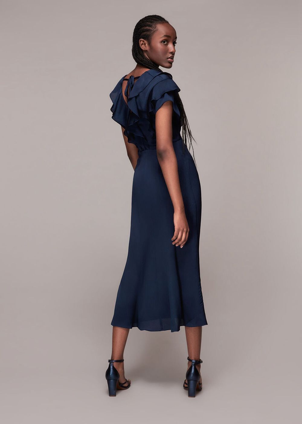 Whistles Adeline Frill Midi Dress Navy | US-25936GCEP