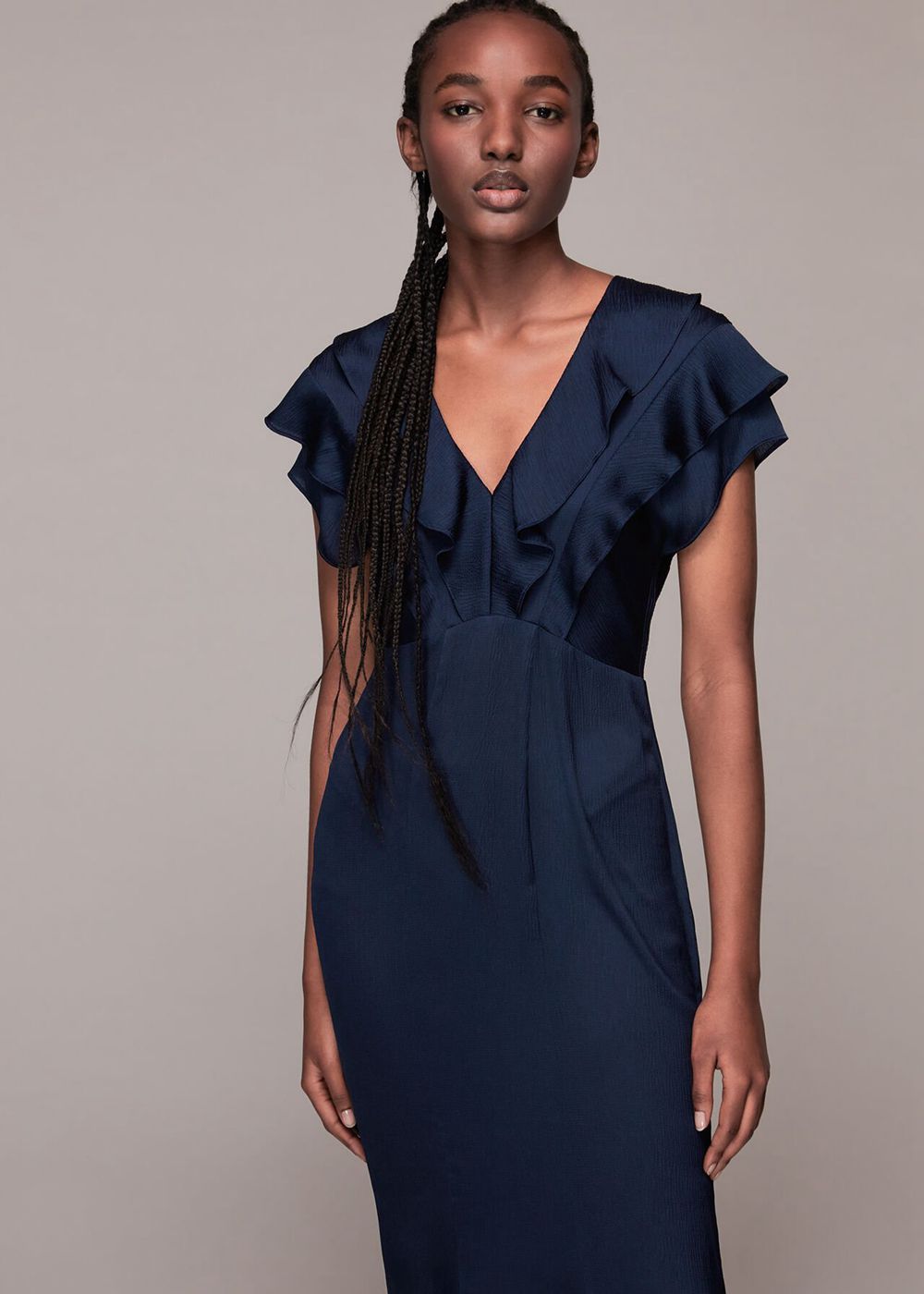 Whistles Adeline Frill Midi Dress Navy | US-25936GCEP