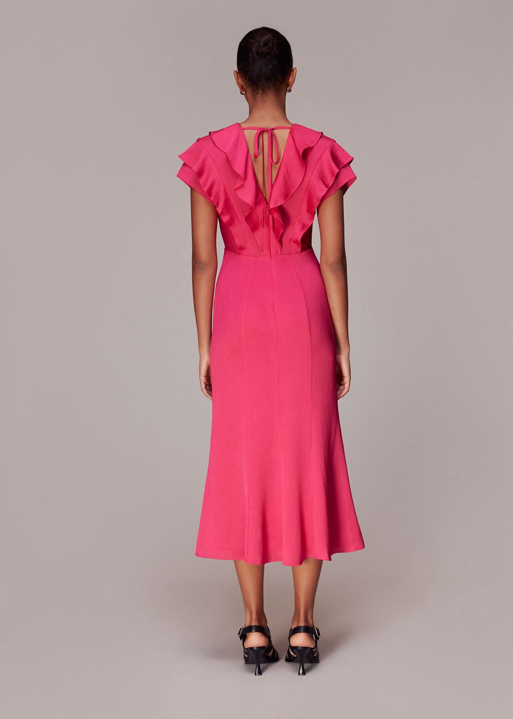 Whistles Adeline Frill Midi Dress Pink | US-07458YJRD