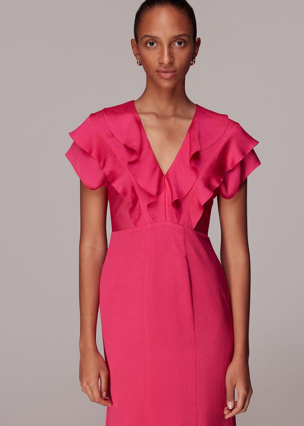 Whistles Adeline Frill Midi Dress Pink | US-07458YJRD