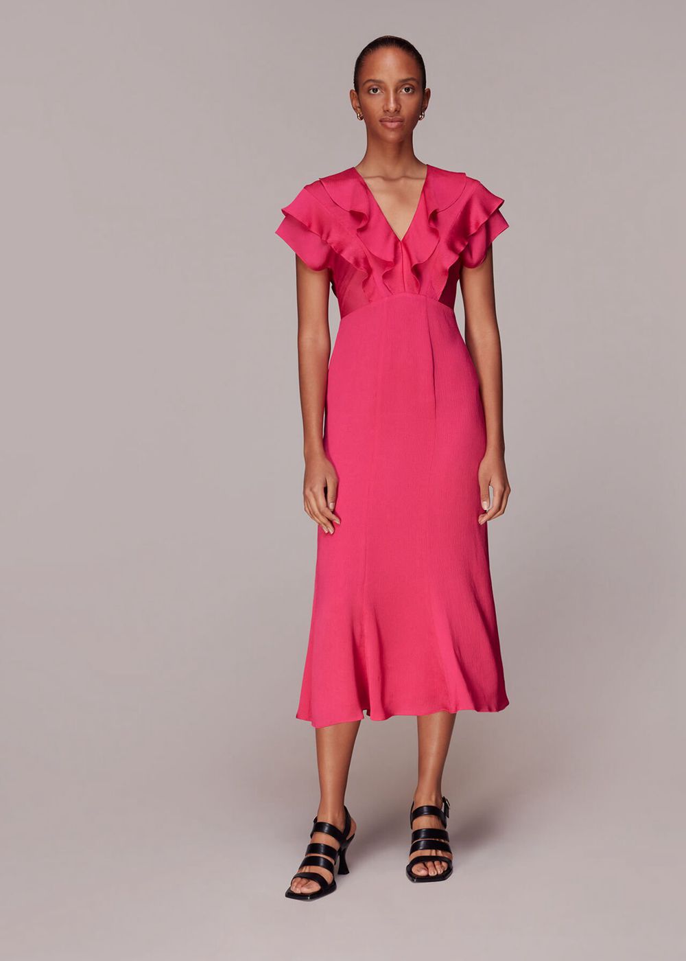 Whistles Adeline Frill Midi Dress Pink | US-07458YJRD