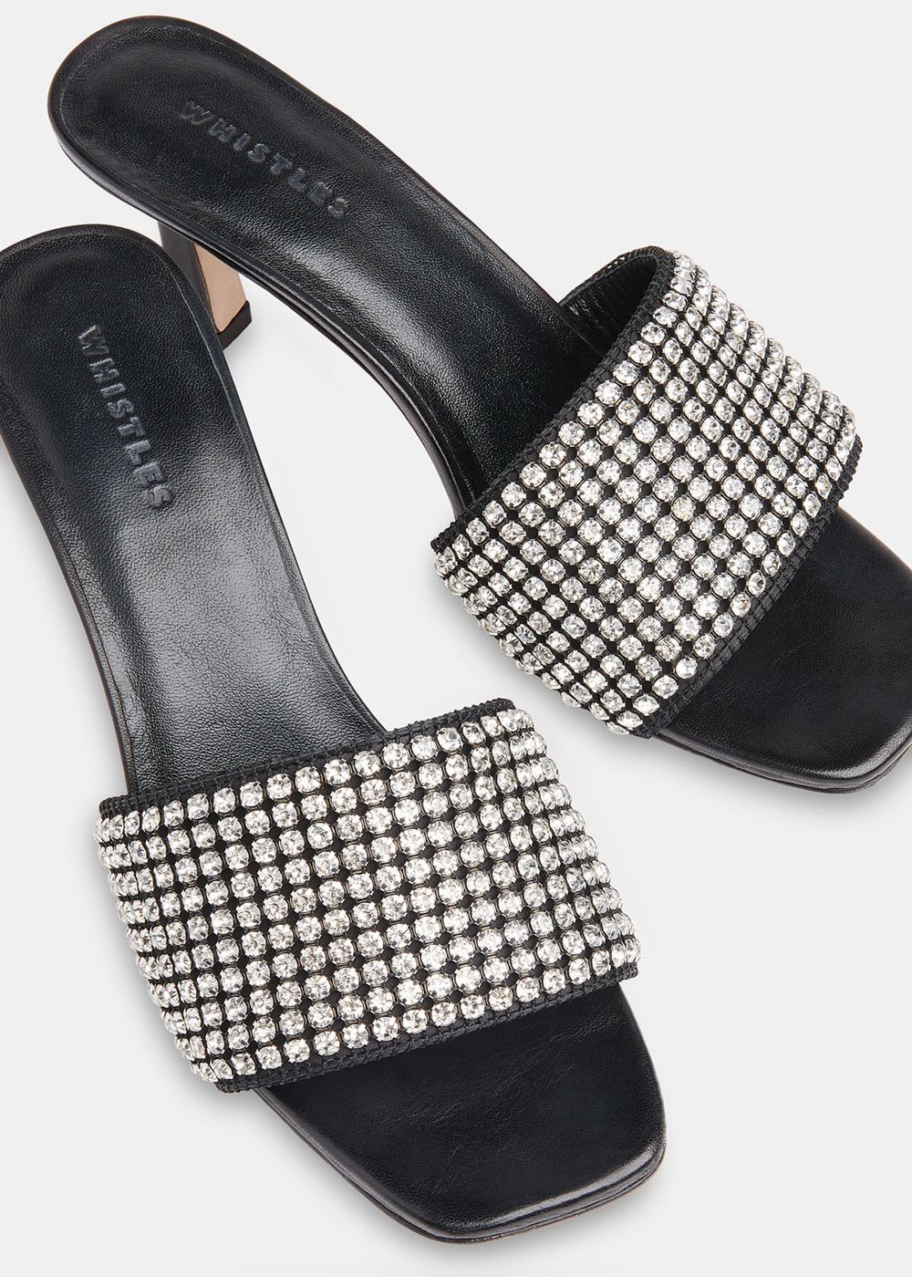 Whistles Adella Diamante Slip On Mule Black | US-31059OIUW