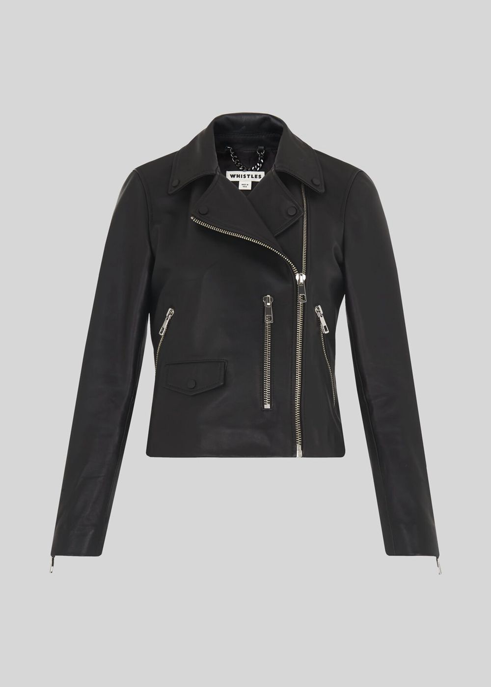 Whistles Agnes Biker Leather Jacket Black | US-79418YPKQ