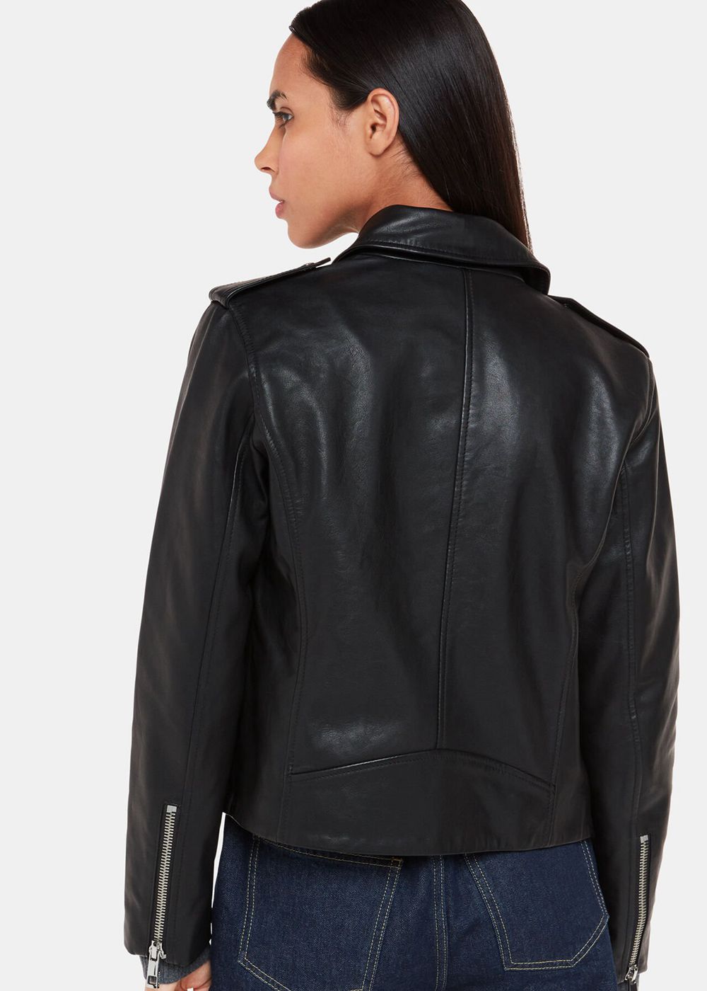 Whistles Agnes Pocket Biker Leather Jacket Black | US-97281QAIF