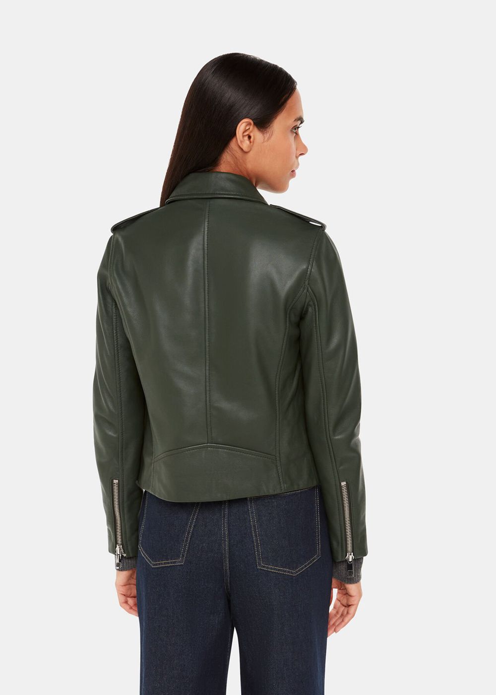 Whistles Agnes Pocket Leather Jacket Dark Green | US-76038EMQX