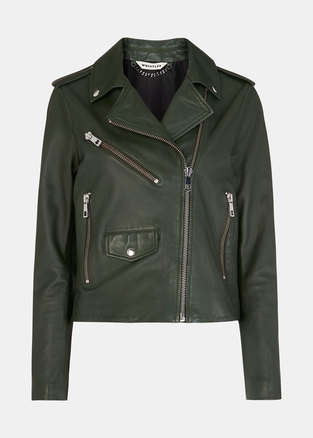 Whistles Agnes Pocket Leather Jacket Dark Green | US-76038EMQX