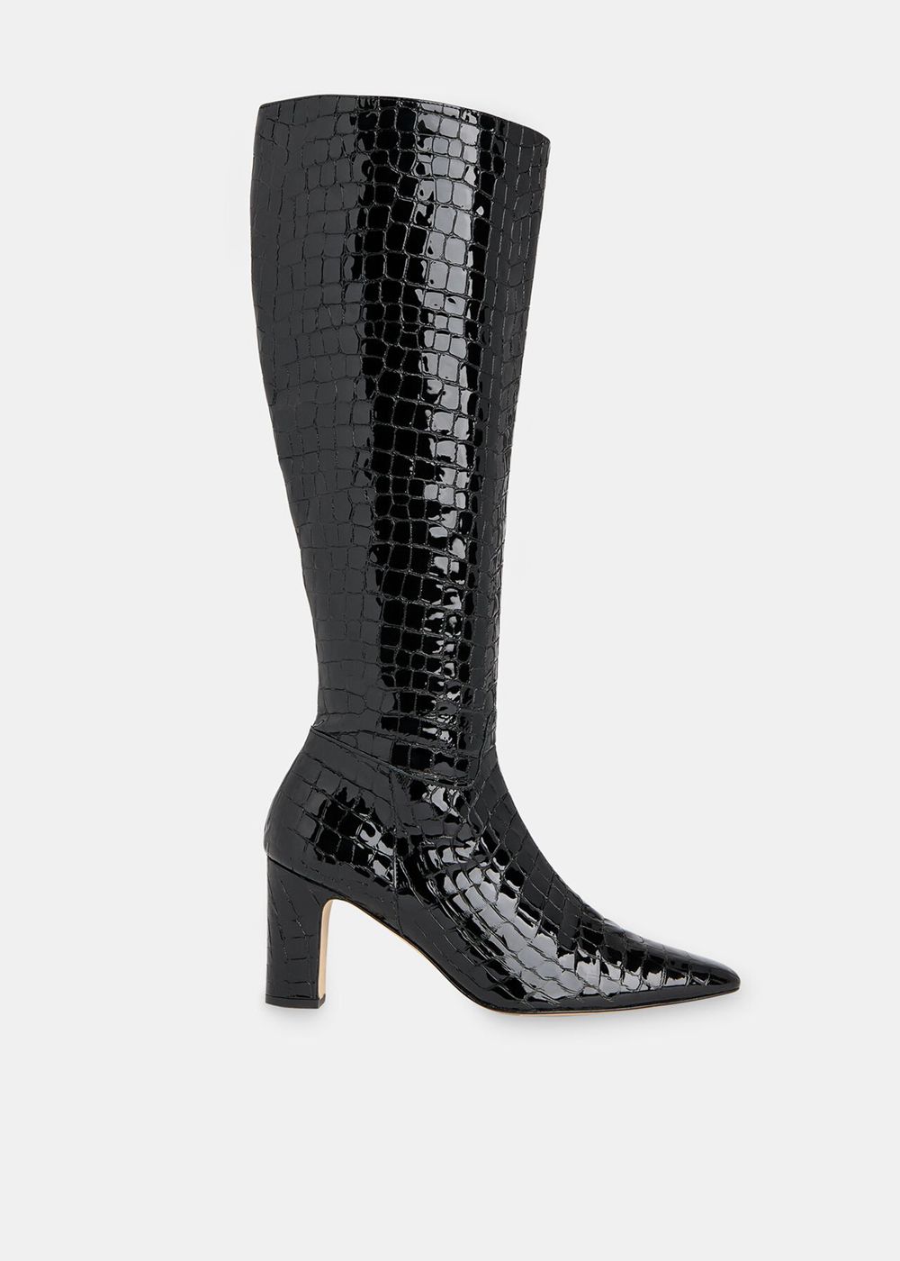 Whistles Albie Croc Knee-high Boots Black | US-38624LYXC