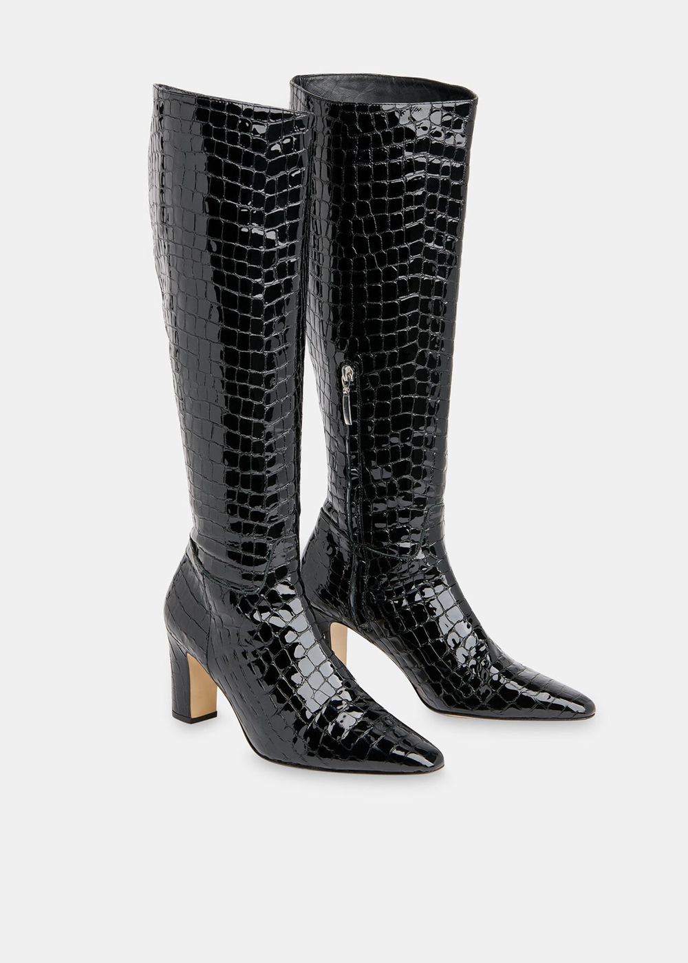 Whistles Albie Croc Knee-high Boots Black | US-38624LYXC