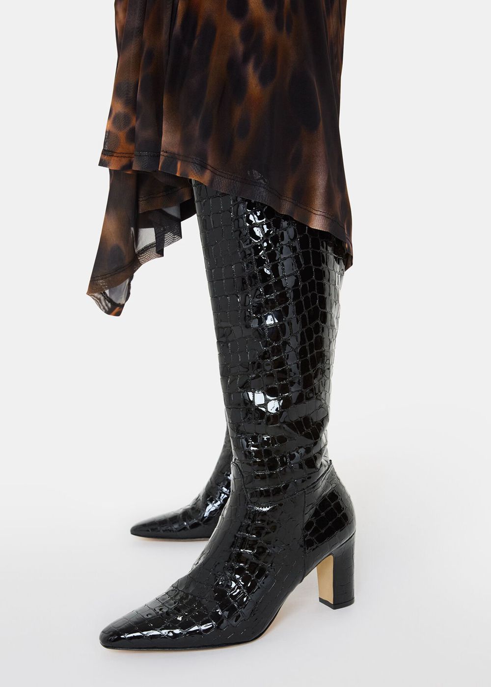 Whistles Albie Croc Knee-high Boots Black | US-38624LYXC