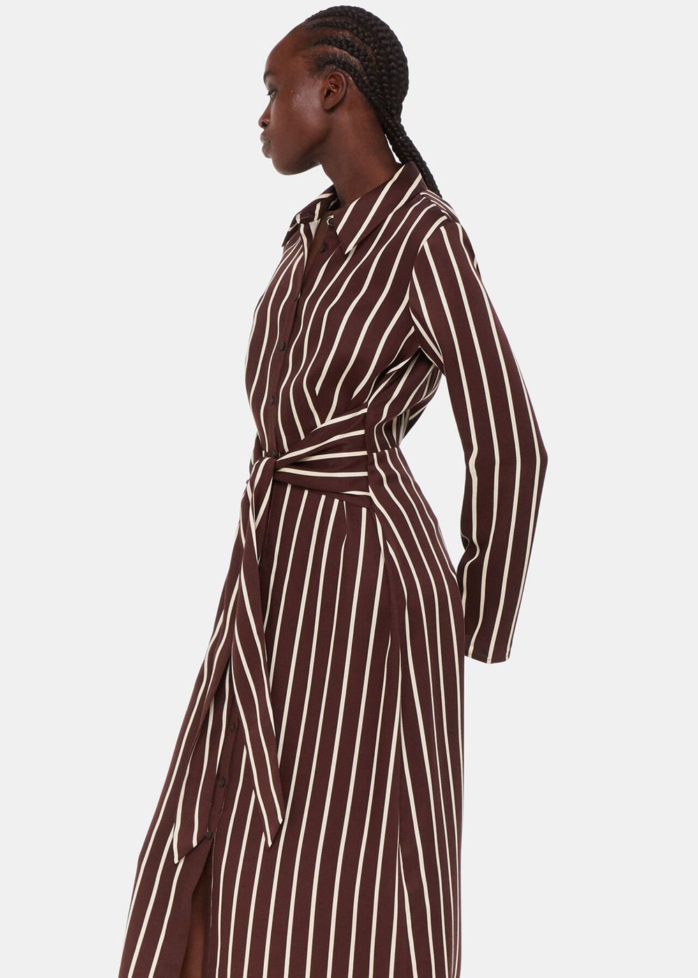 Whistles Alex Stripe Shirt Dress Burgundy / Multicolor | US-69703EXBZ