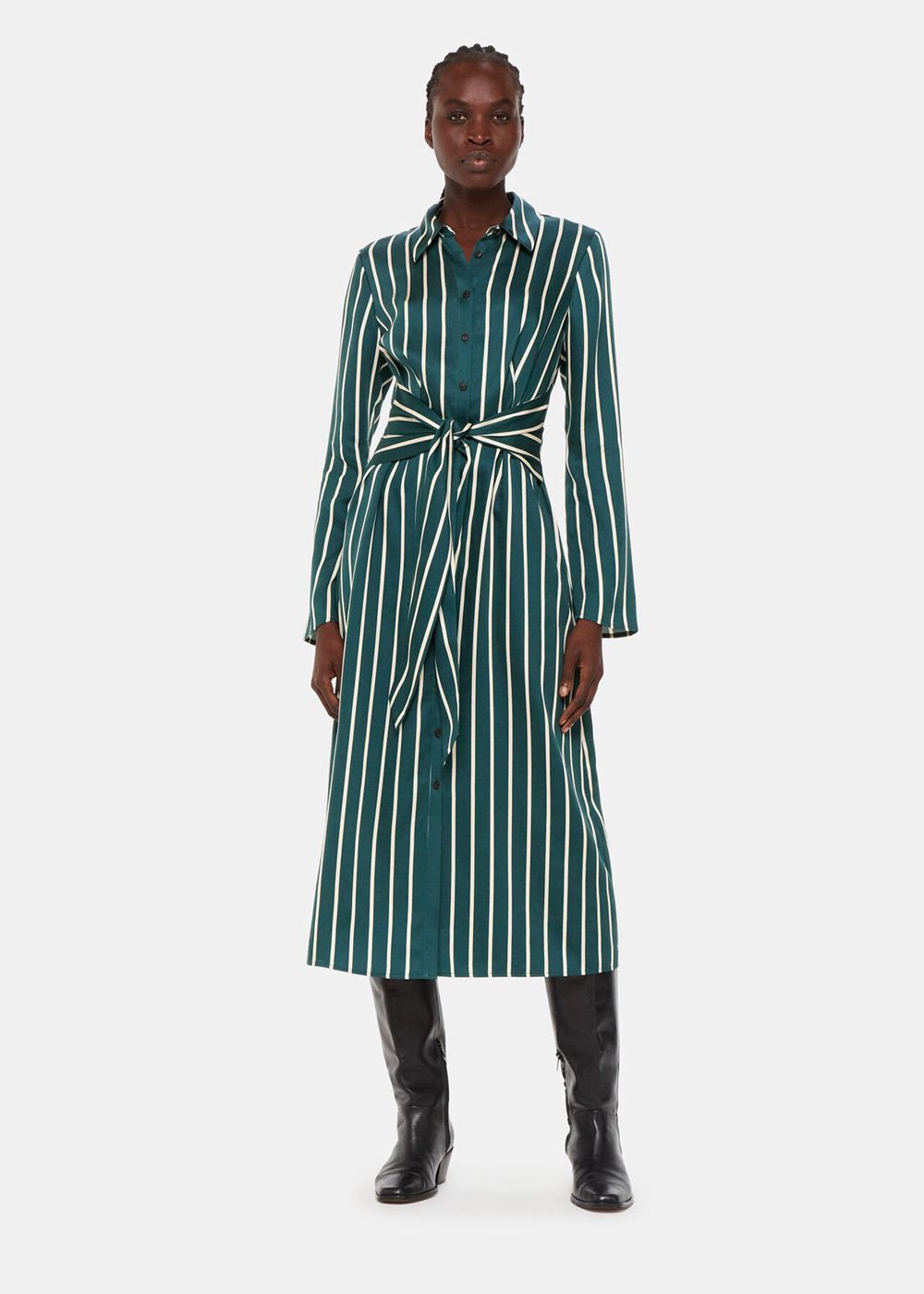 Whistles Alex Stripe Shirt Dress Green / Multicolor | US-41867DKVC