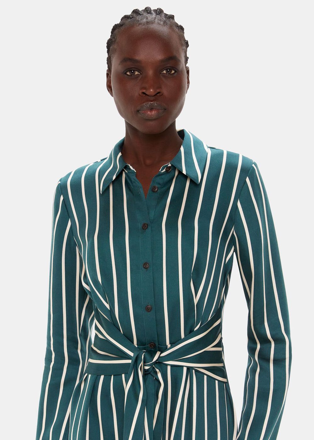 Whistles Alex Stripe Shirt Dress Green / Multicolor | US-41867DKVC