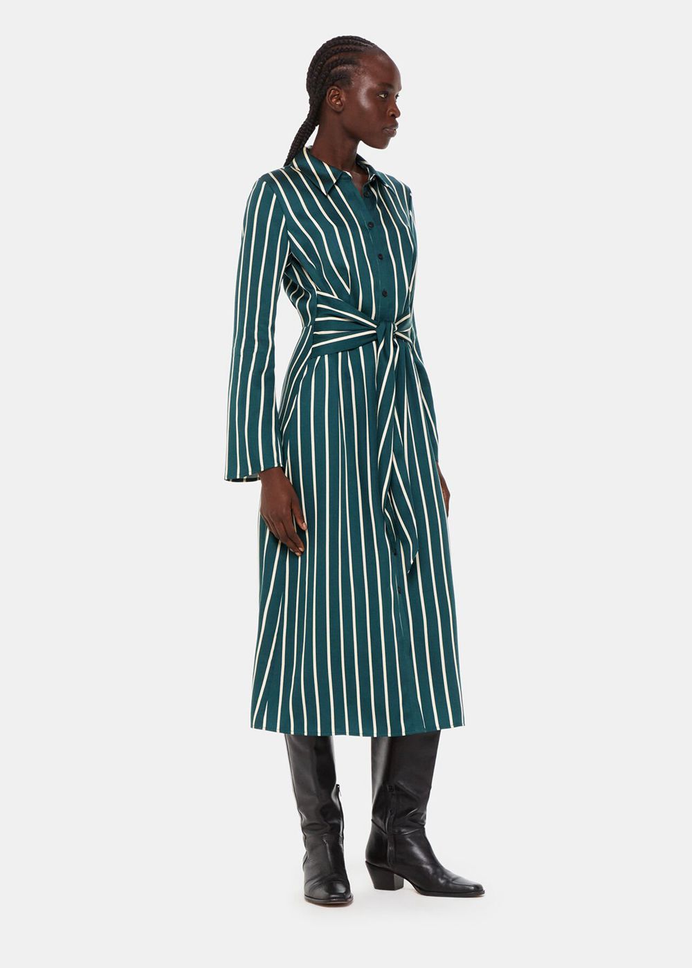 Whistles Alex Stripe Shirt Dress Green / Multicolor | US-41867DKVC