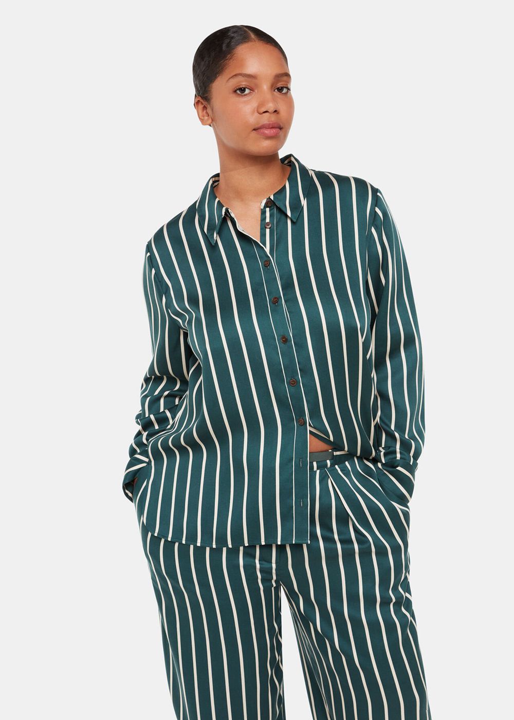 Whistles Alex Stripe Shirts Green / Multicolor | US-25341KRUB