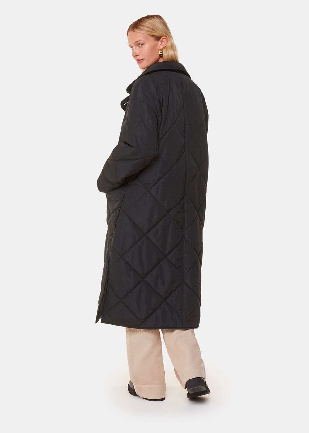 Whistles Alice Longline Quilted Coat Black | US-82374EIOB