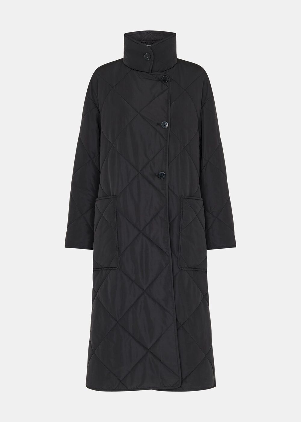 Whistles Alice Longline Quilted Coat Black | US-82374EIOB