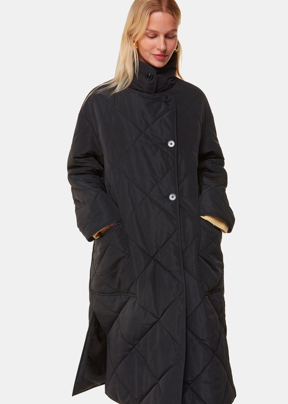 Whistles Alice Longline Quilted Coat Black | US-82374EIOB