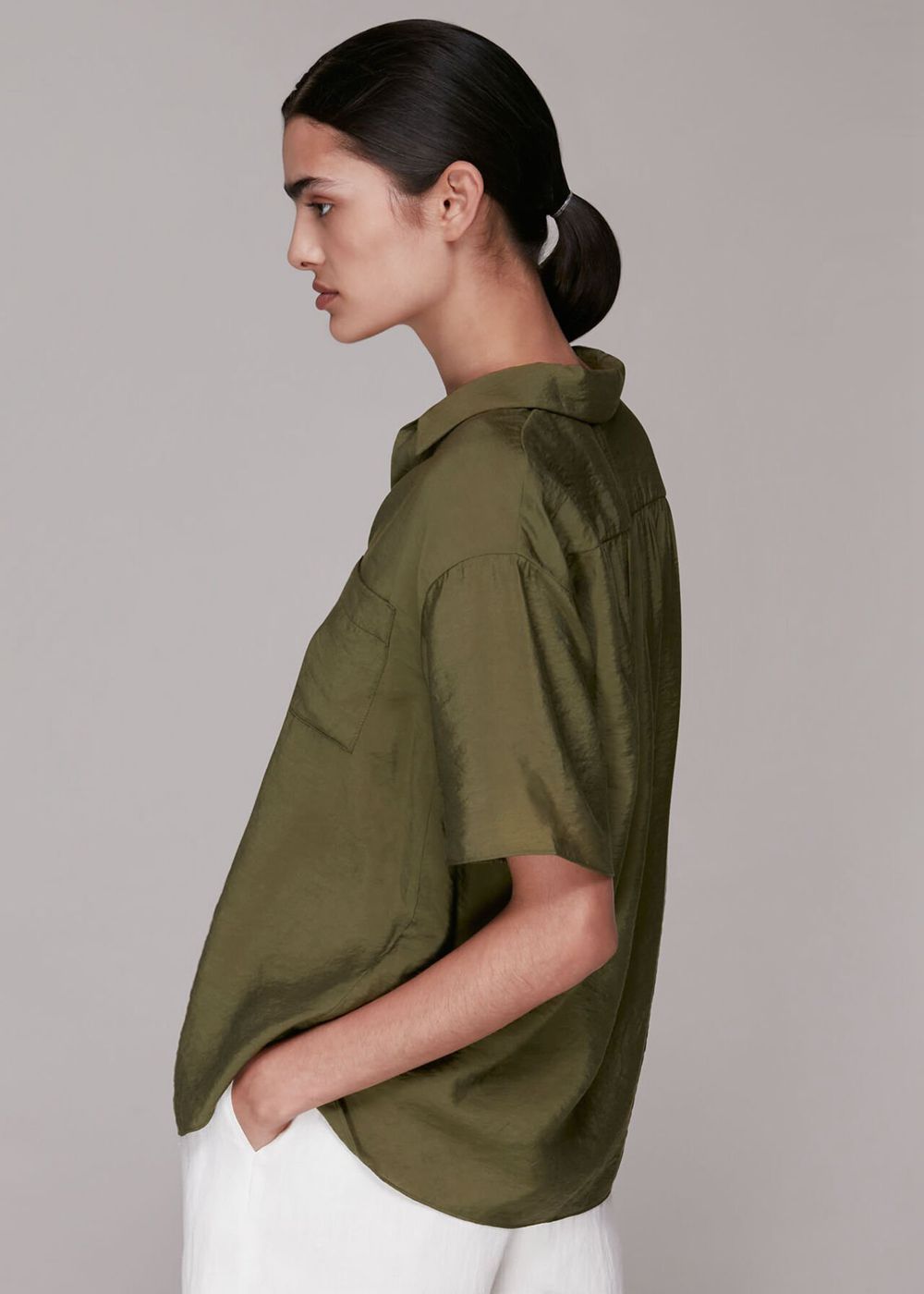 Whistles Alice Pocket Detail Top Khaki | US-68130BEOV