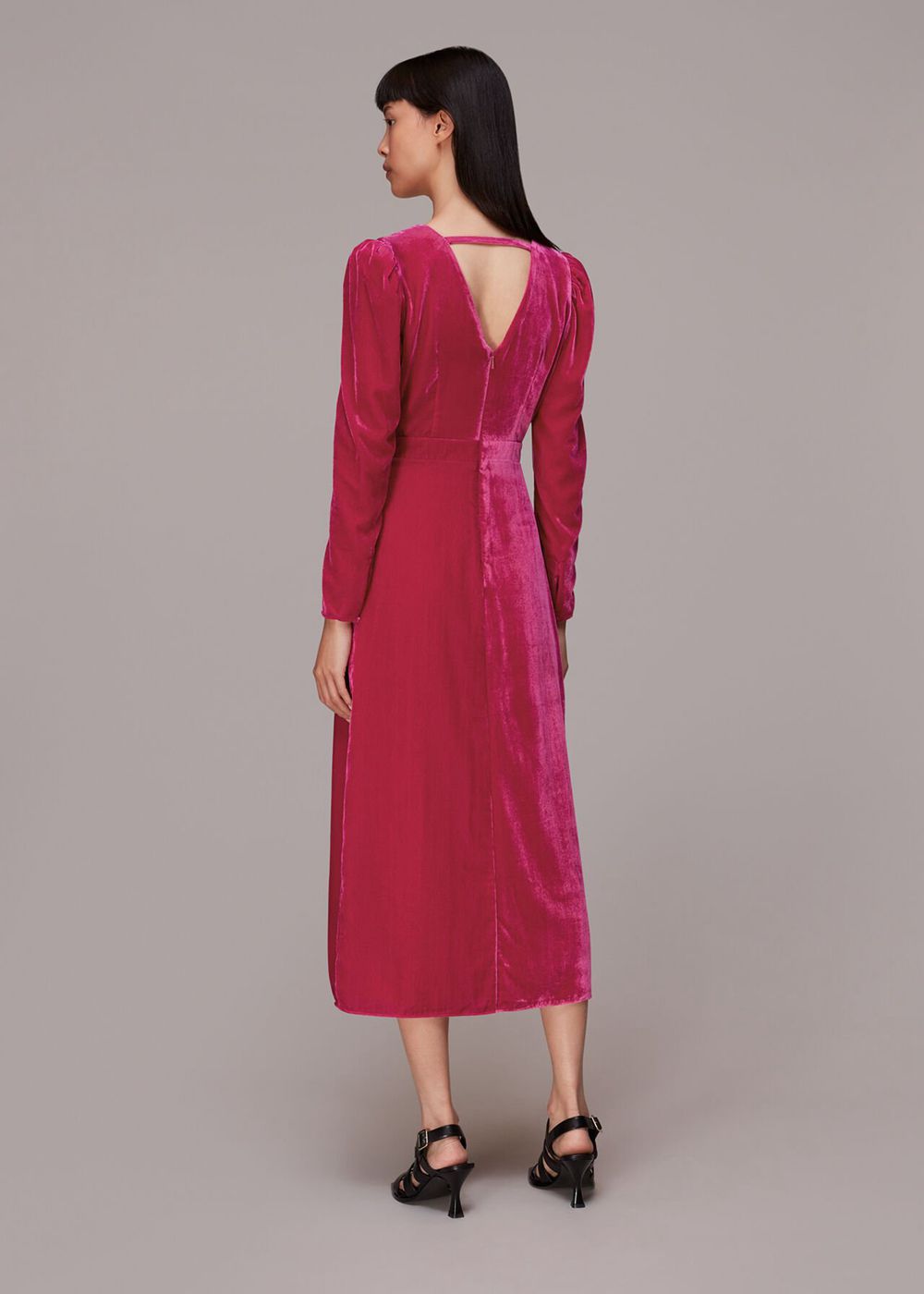 Whistles Ally Velvet Midi Dress Pink | US-48106UIYX