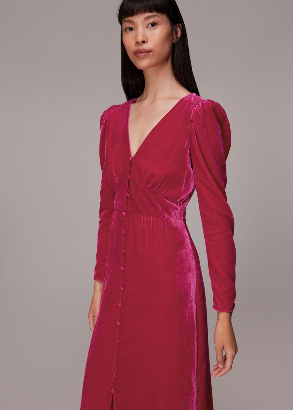 Whistles Ally Velvet Midi Dress Pink | US-48106UIYX