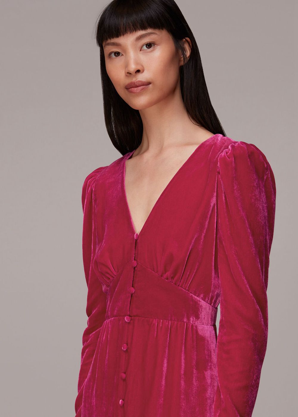 Whistles Ally Velvet Midi Dress Pink | US-48106UIYX