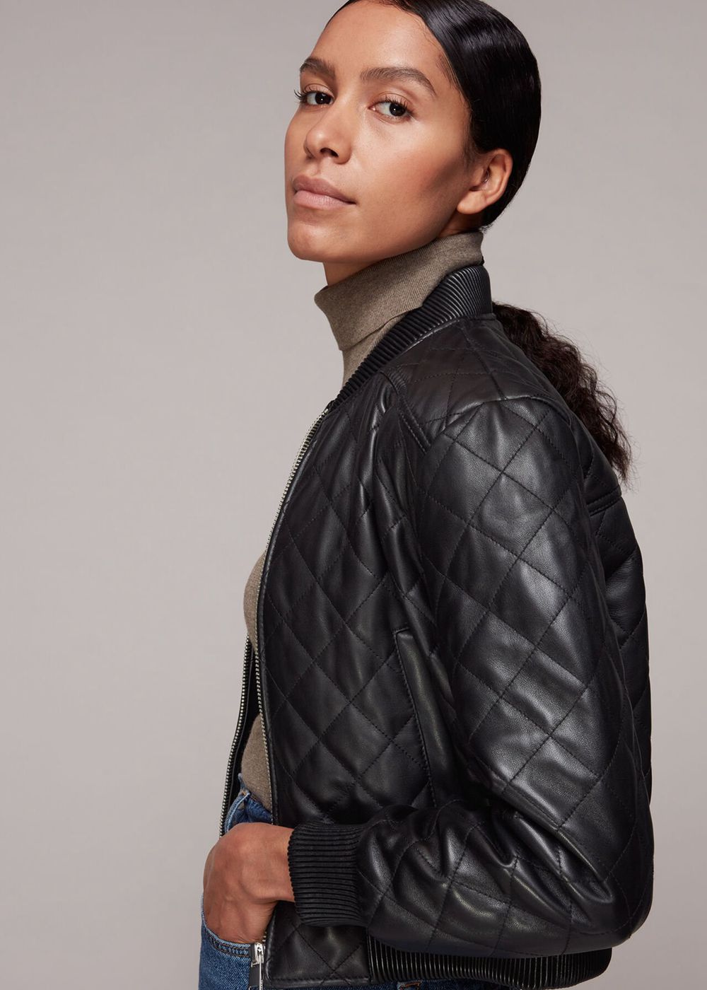 Whistles Alora Quilted Bomber Jacket Black | US-98730TWOU