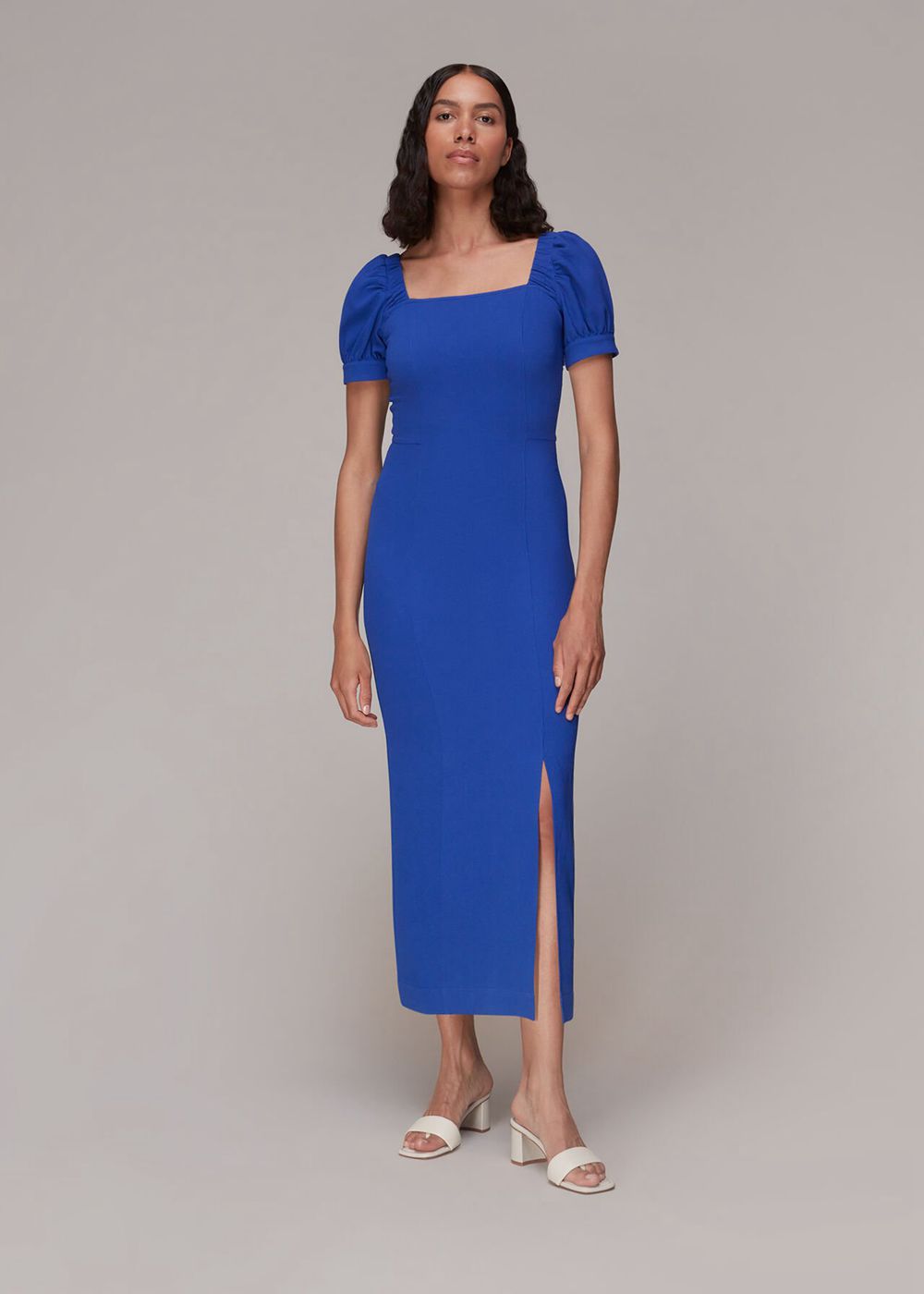 Whistles Amber Textured Midi Dress Blue | US-87435LZTH