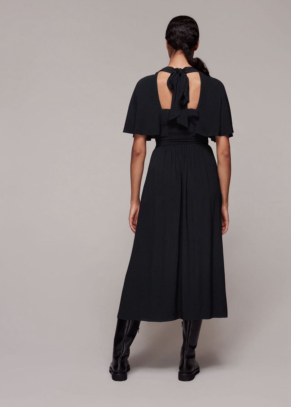 Whistles Amelia Cape Sleeve Dress Black | US-01374CLDY