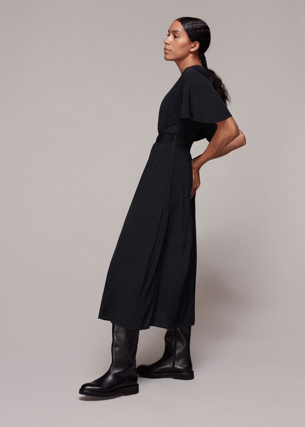 Whistles Amelia Cape Sleeve Dress Black | US-01374CLDY