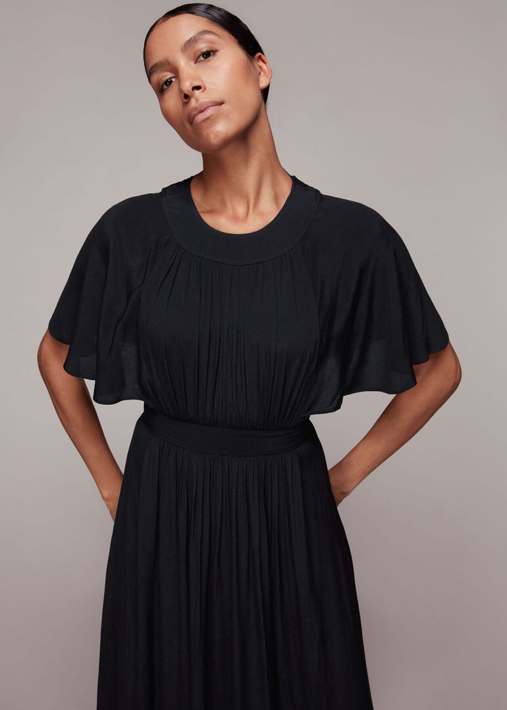 Whistles Amelia Cape Sleeve Dress Black | US-01374CLDY