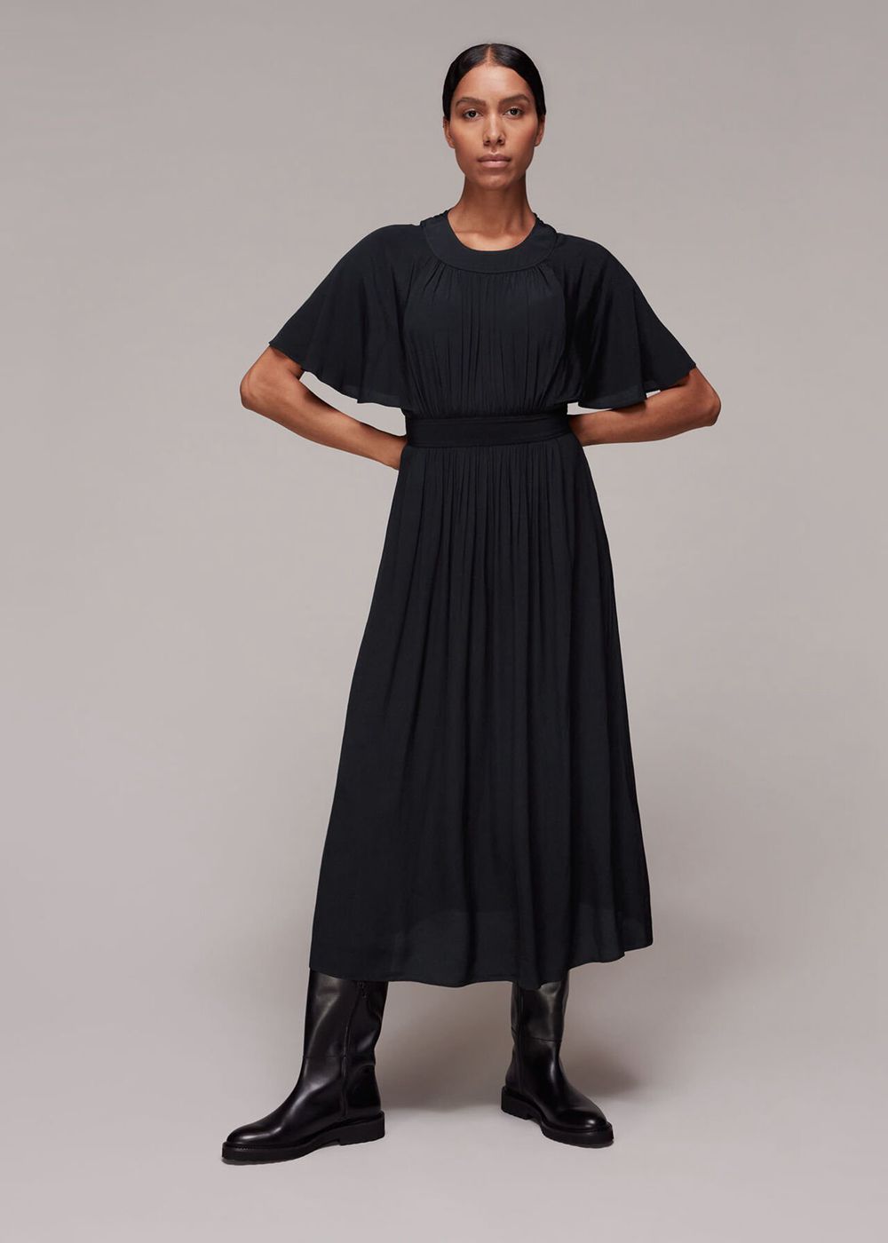 Whistles Amelia Cape Sleeve Dress Black | US-01374CLDY