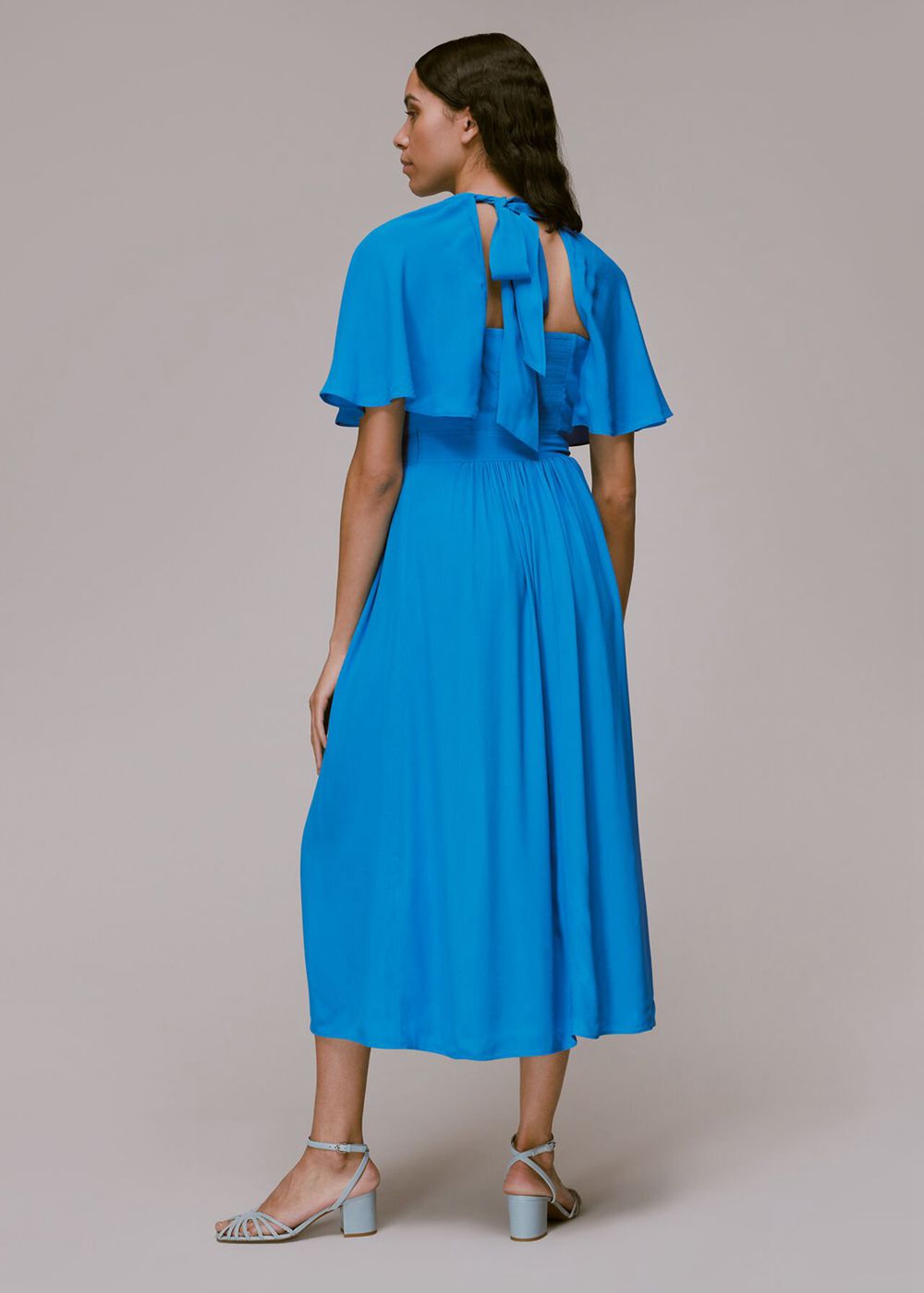 Whistles Amelia Cape Sleeve Dress Blue | US-54369BIYJ