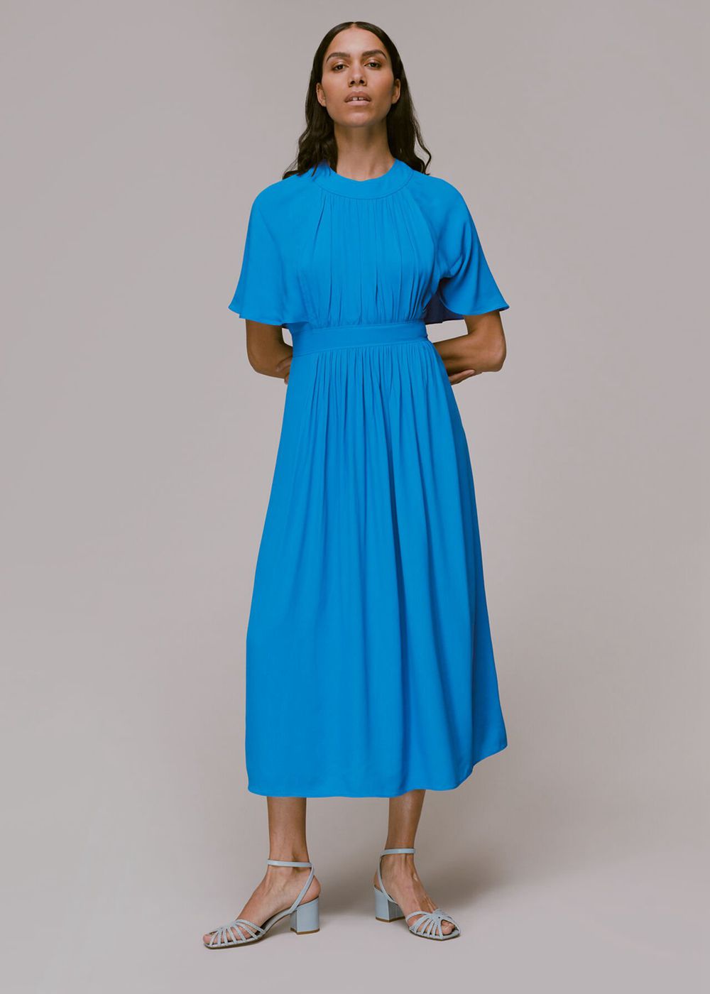 Whistles Amelia Cape Sleeve Dress Blue | US-54369BIYJ