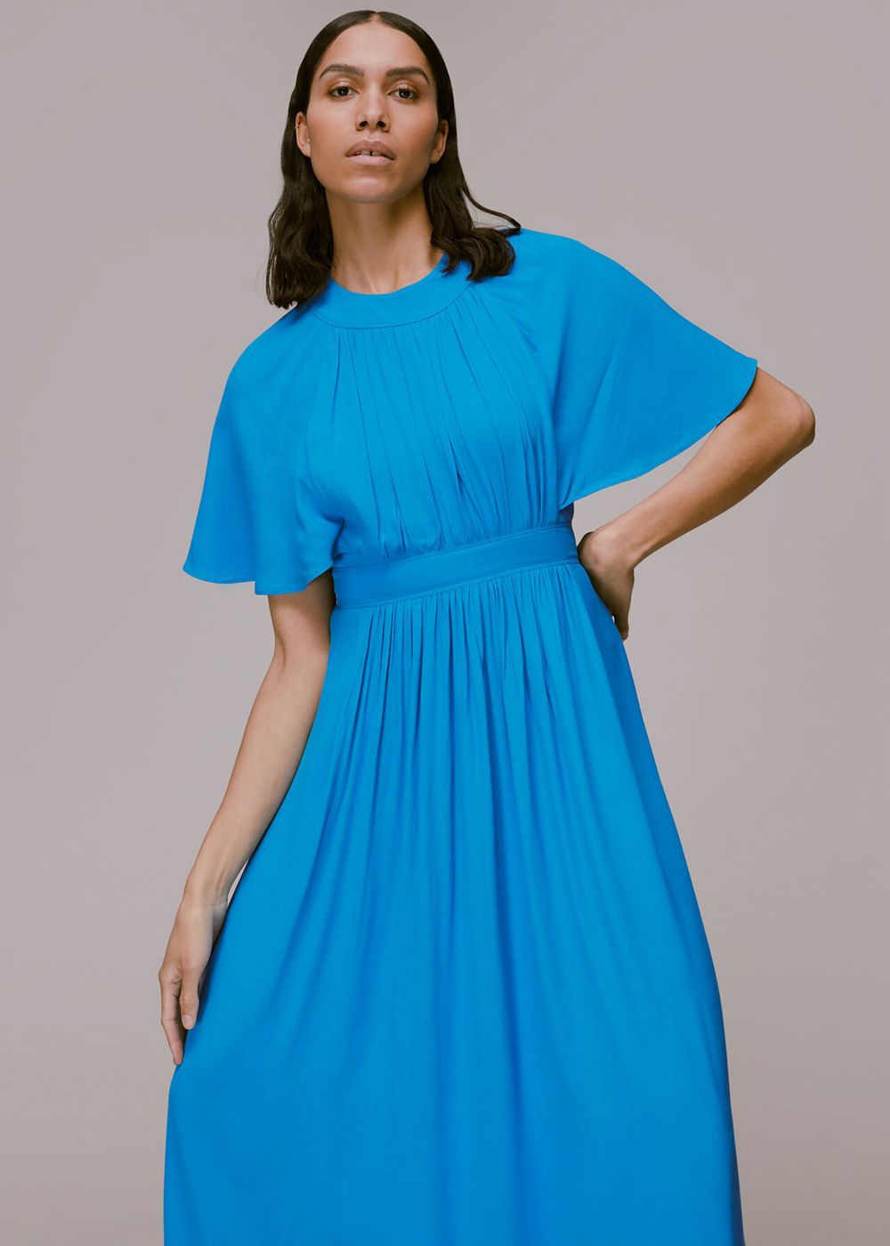 Whistles Amelia Cape Sleeve Dress Blue | US-54369BIYJ