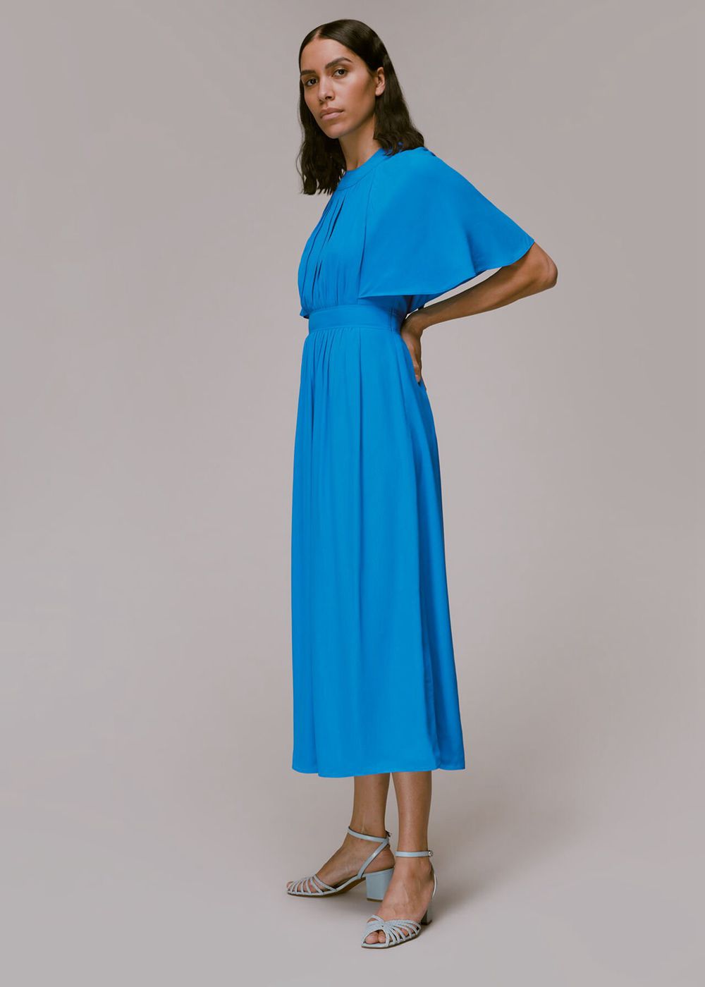 Whistles Amelia Cape Sleeve Dress Blue | US-54369BIYJ