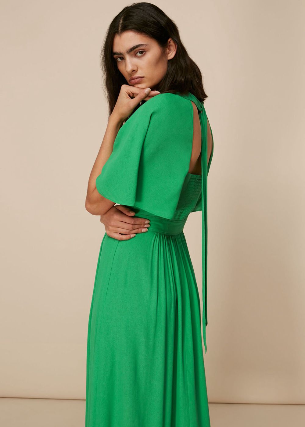 Whistles Amelia Cape Sleeve Dress Green | US-24853DBRI