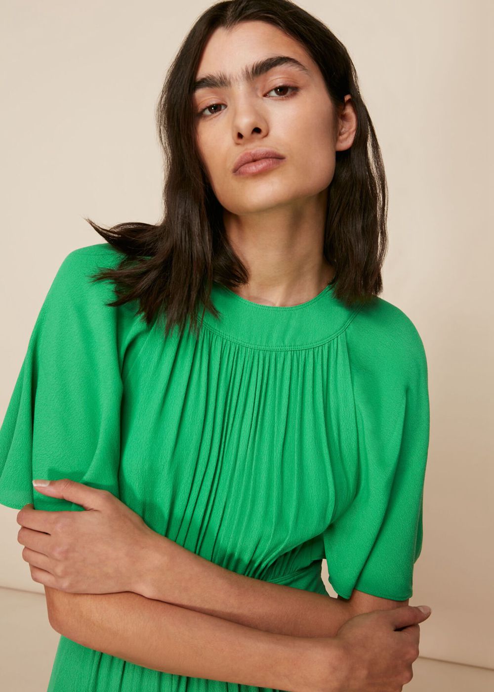 Whistles Amelia Cape Sleeve Dress Green | US-24853DBRI